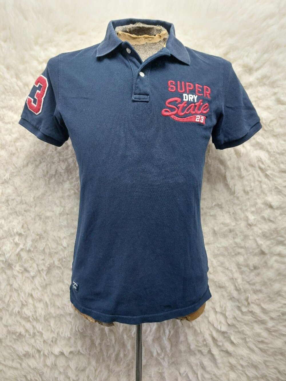 Superdry Superstate Mans Navy Blue Short-Sleeve Polo Shirt Size M